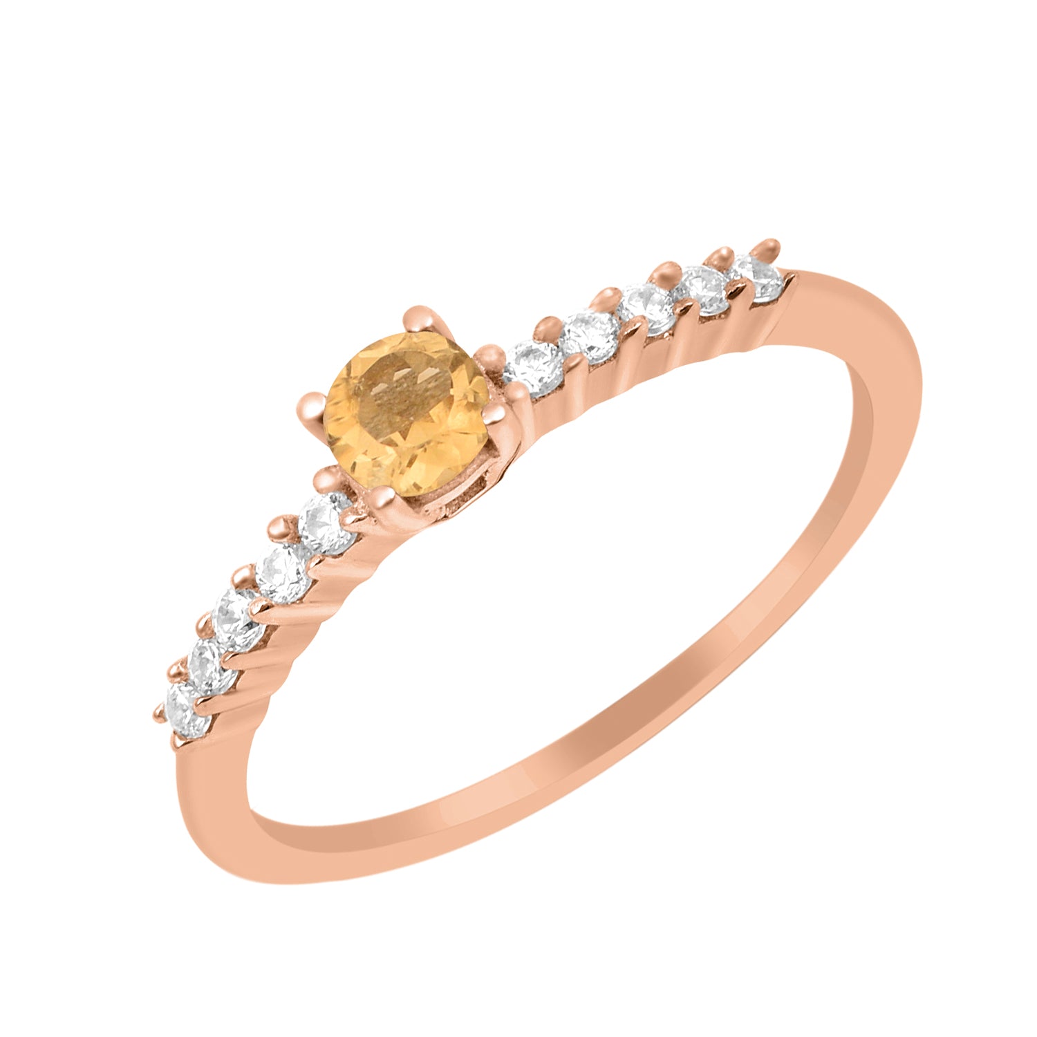 Citrine Solitaire Wedding Ring - Sterling Silver