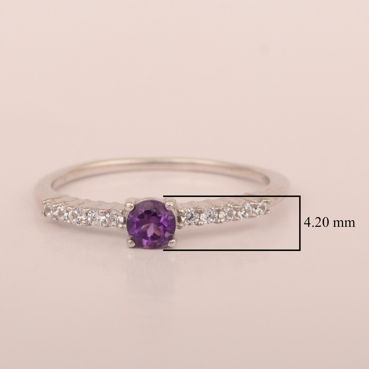 Round 0.40 Ctw Amethyst 925 Sterling Silver Stacking Solid Ring - Kimaya INC