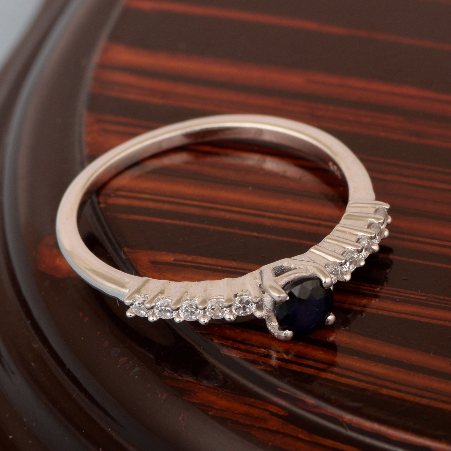 Round 0.40 Ctw Blue Sapphire 925 Sterling Silver Stacking Solid Ring - Kimaya INC