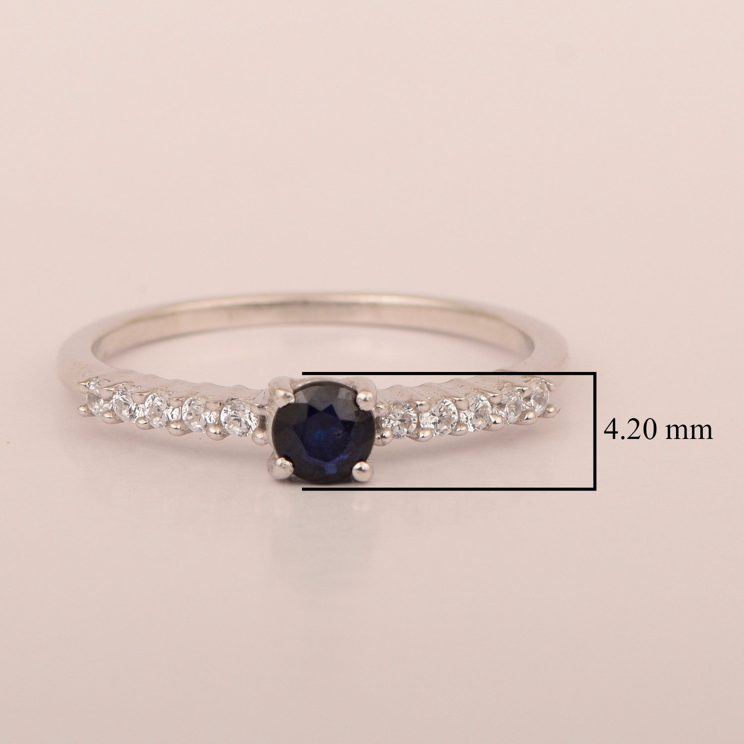 Round 0.40 Ctw Blue Sapphire 925 Sterling Silver Stacking Solid Ring - Kimaya INC