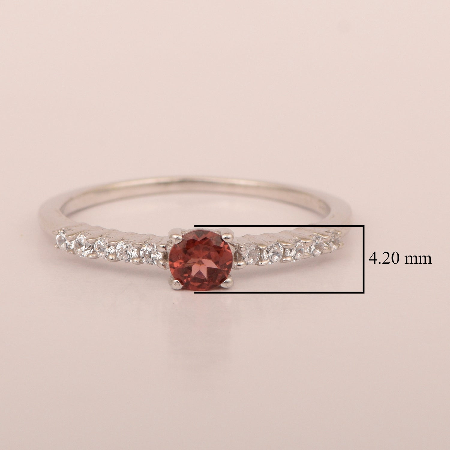 Round 0.40 Ctw Garnet 925 Sterling Silver Stacking Solid Ring - Kimaya INC