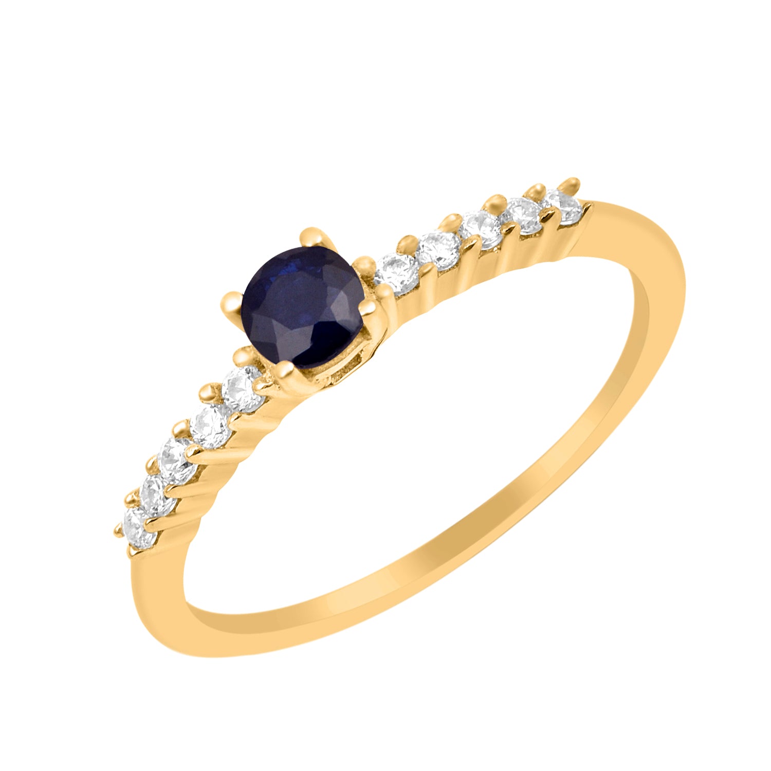Blue Sapphire Solitaire Wedding Ring - Sterling Silver