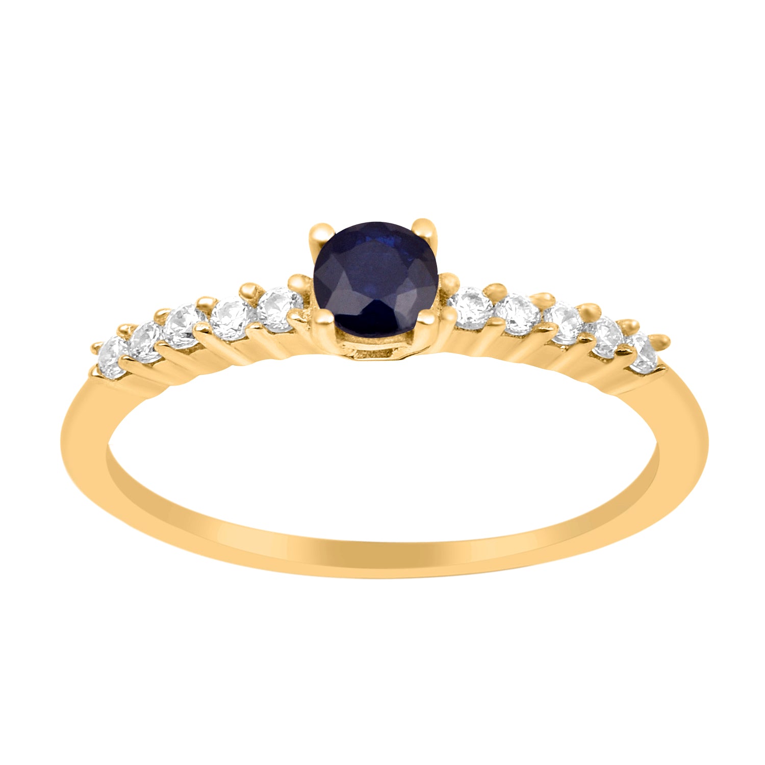 Blue Sapphire Solitaire Wedding Ring - Sterling Silver