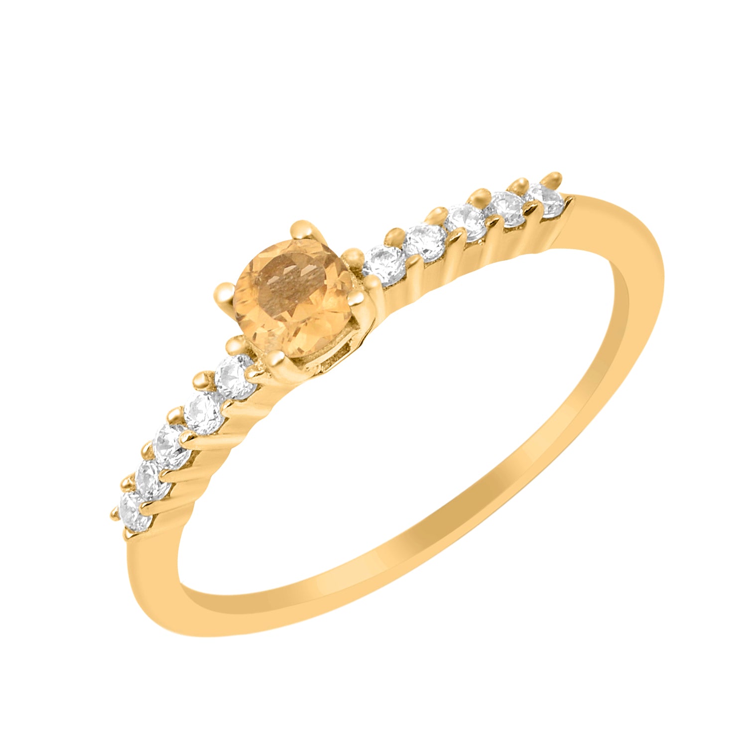 Citrine Solitaire Wedding Ring - Sterling Silver