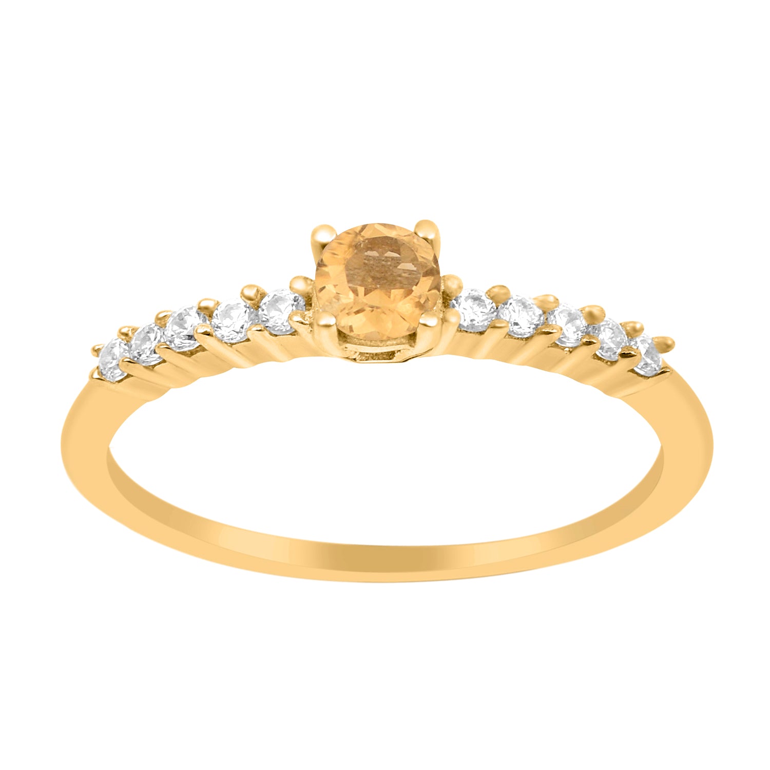 Citrine Solitaire Wedding Ring - Sterling Silver