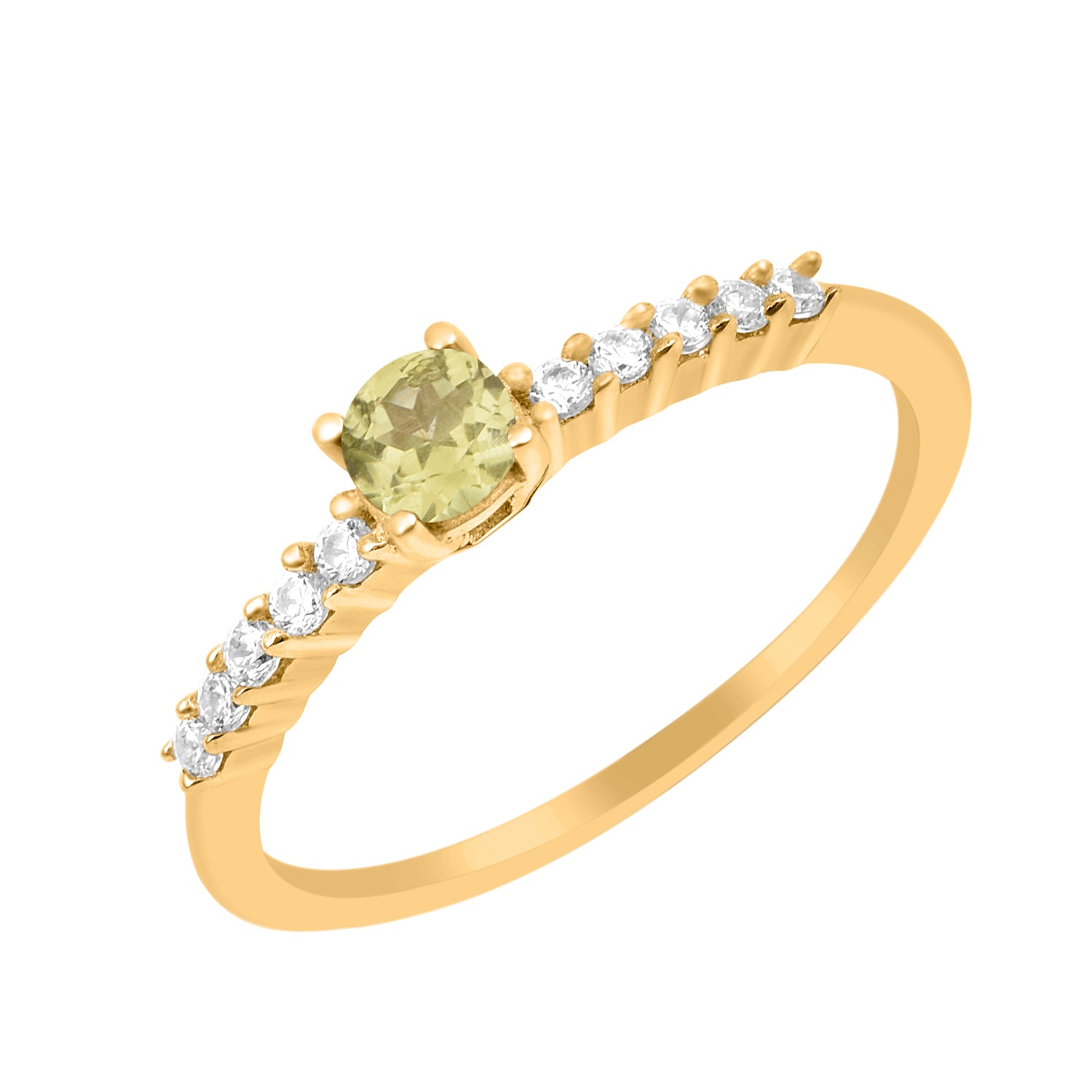 Peridot Solitaire Wedding Ring - Sterling Silver