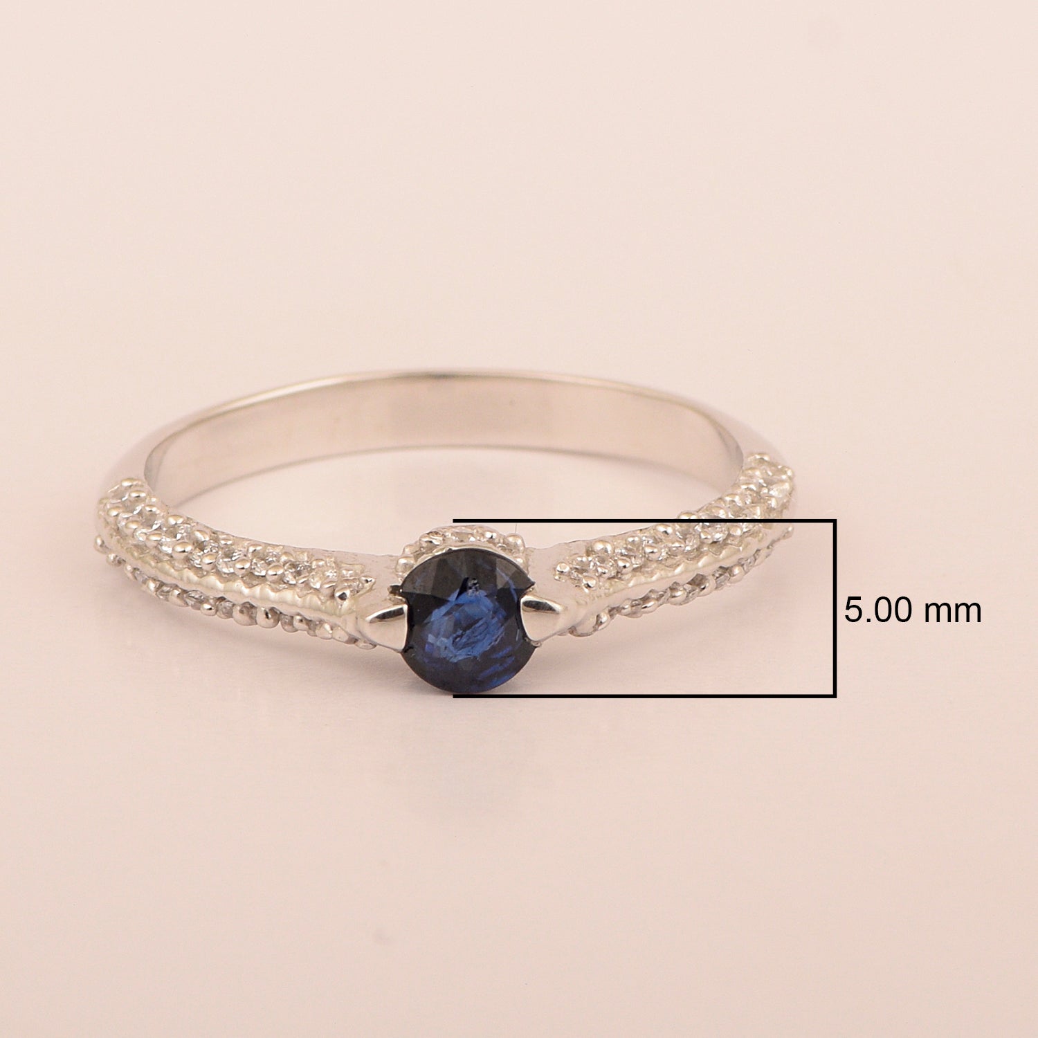 925 Sterling Silver Round 4MM Blue Sapphire White Accents Promise Ring - Kimaya INC