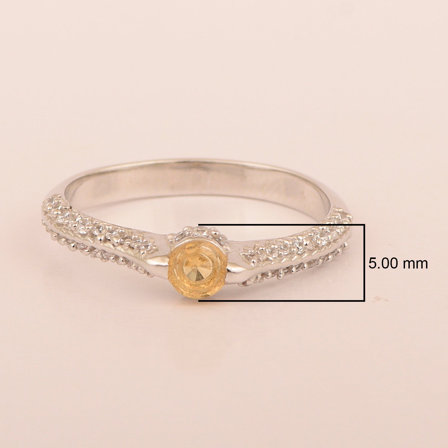 925 Sterling Silver Round 4MM Citrine White Accents Promise Ring - Kimaya INC