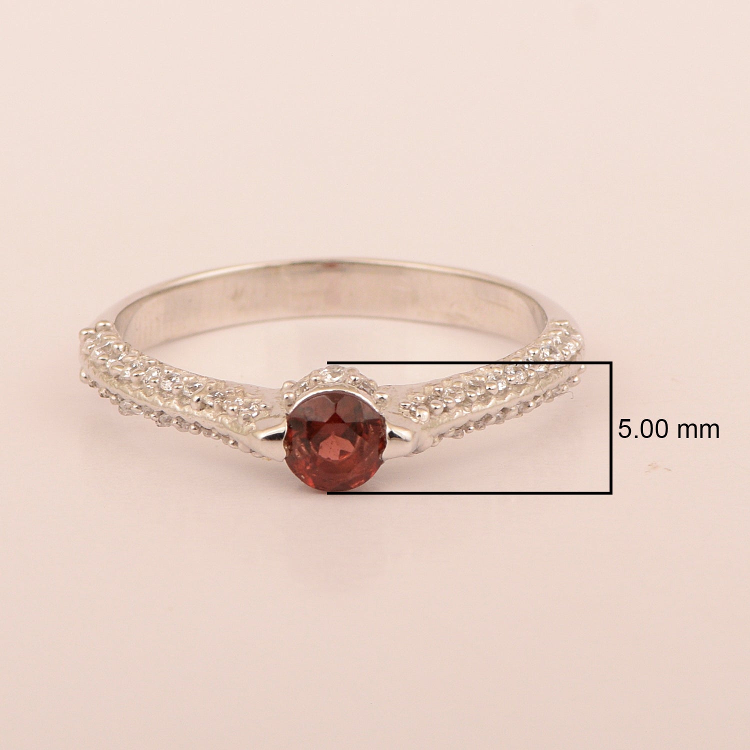 925 Sterling Silver Round 4MM Garnet White Accents Promise Ring - Kimaya INC