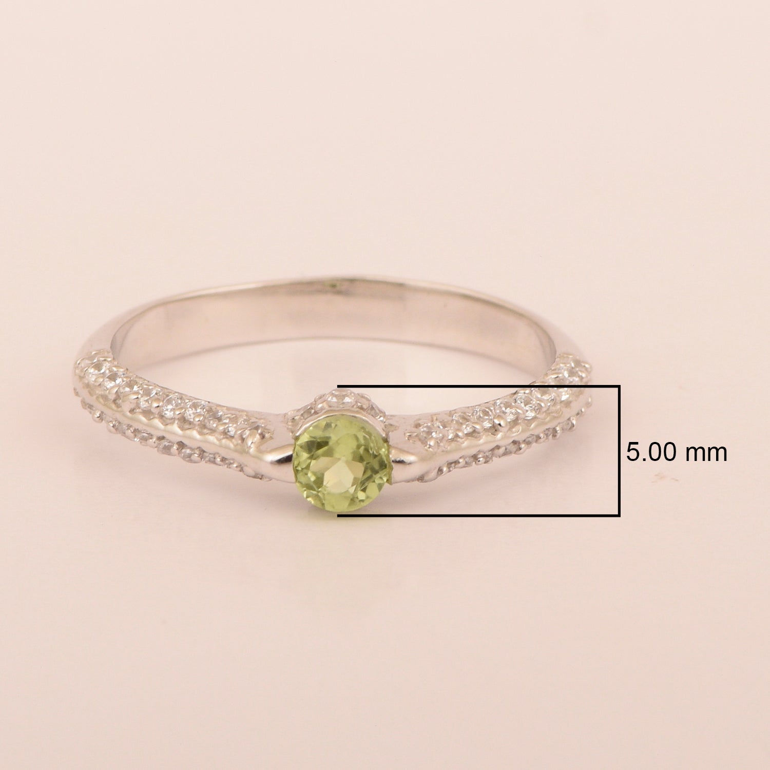 925 Sterling Silver Round 4MM Peridot White Accents Promise Ring - Kimaya INC