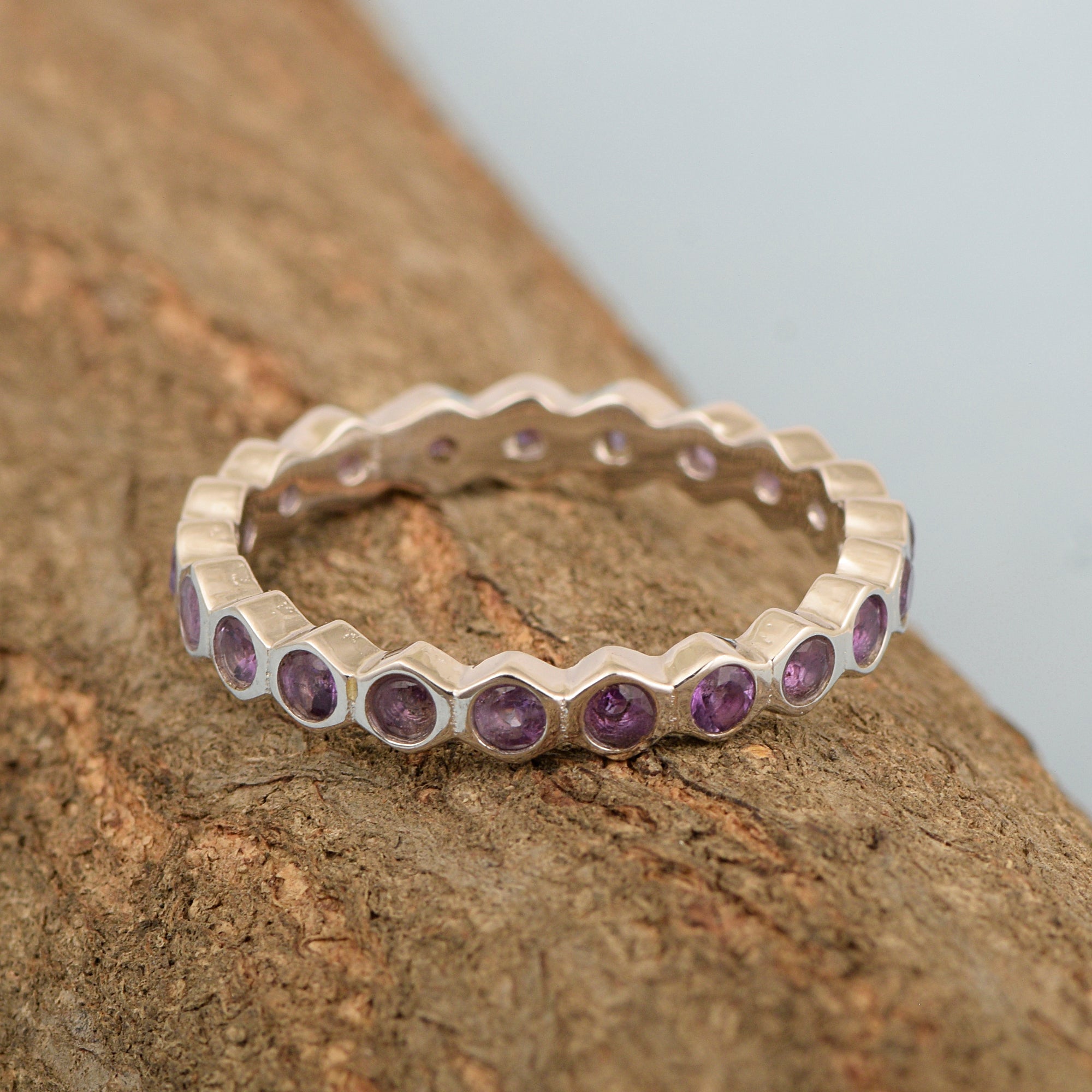 Full Eternity 1.20 Ctw Amethyst Gemstone Women Stacking Ring - Kimaya INC