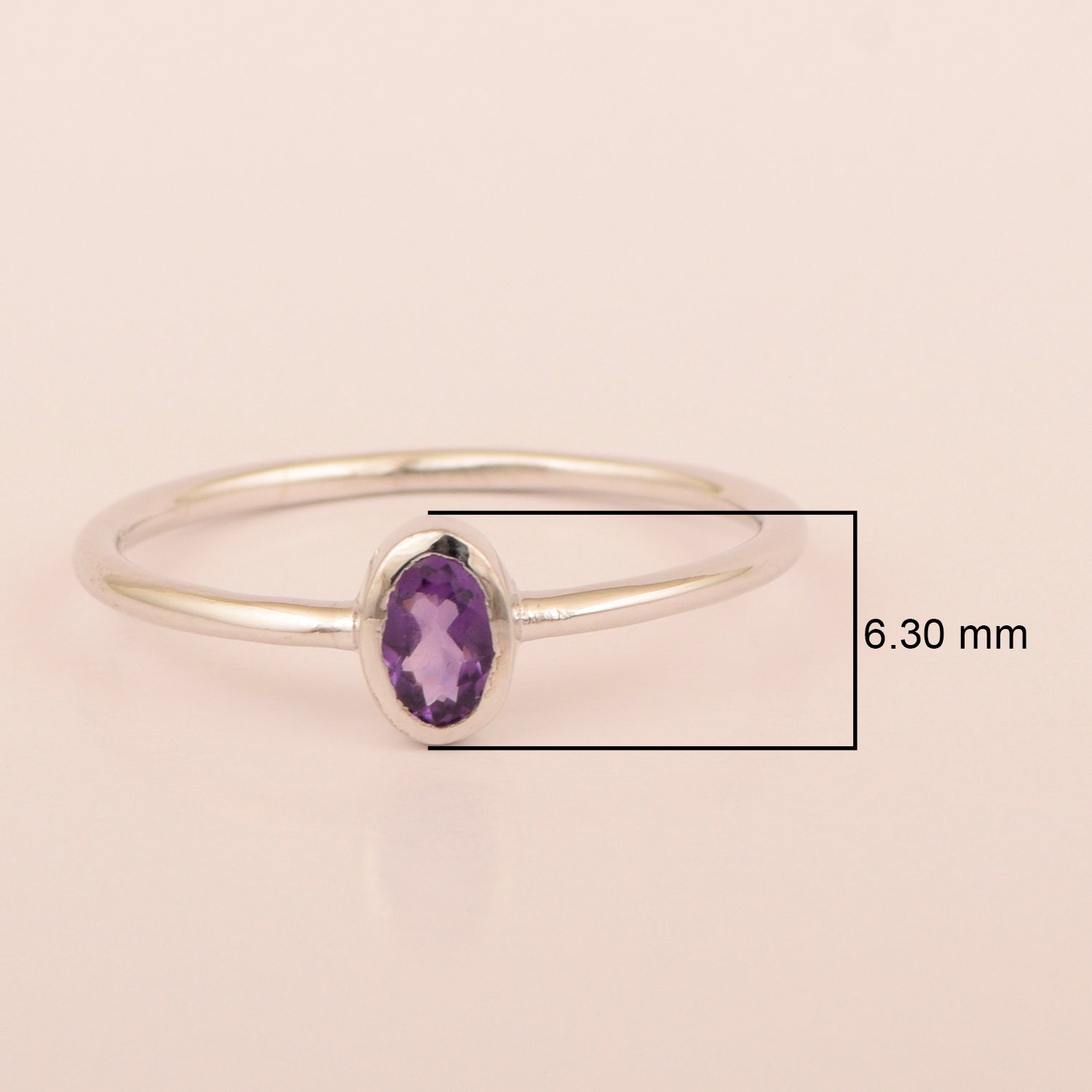 Oval Cut 5X3MM Bezel Set Amethyst 925 Sterling Silver Women Stacking Ring - Kimaya INC