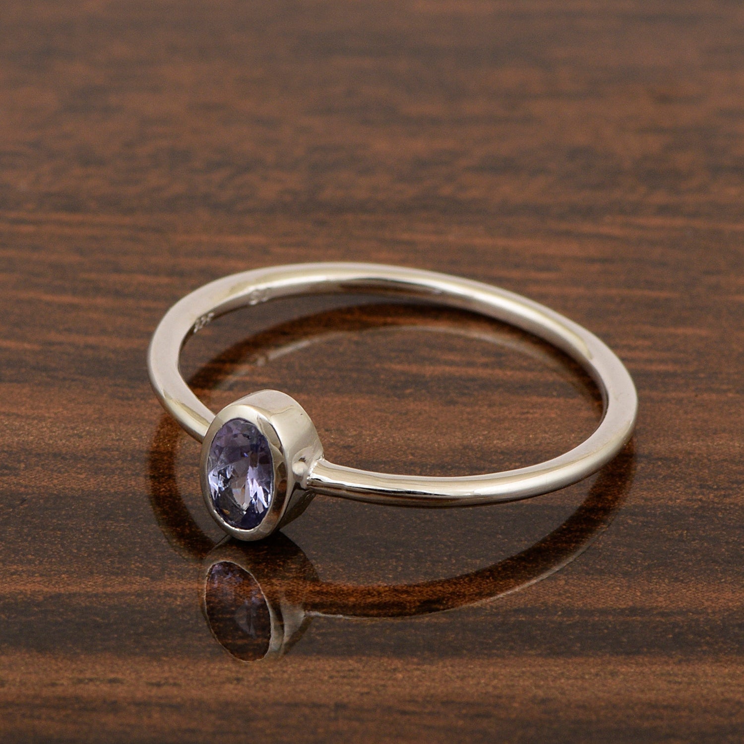 Oval Cut 5X3MM Bezel Set Tanzanite 925 Sterling Silver Women Stacking Ring - Kimaya INC