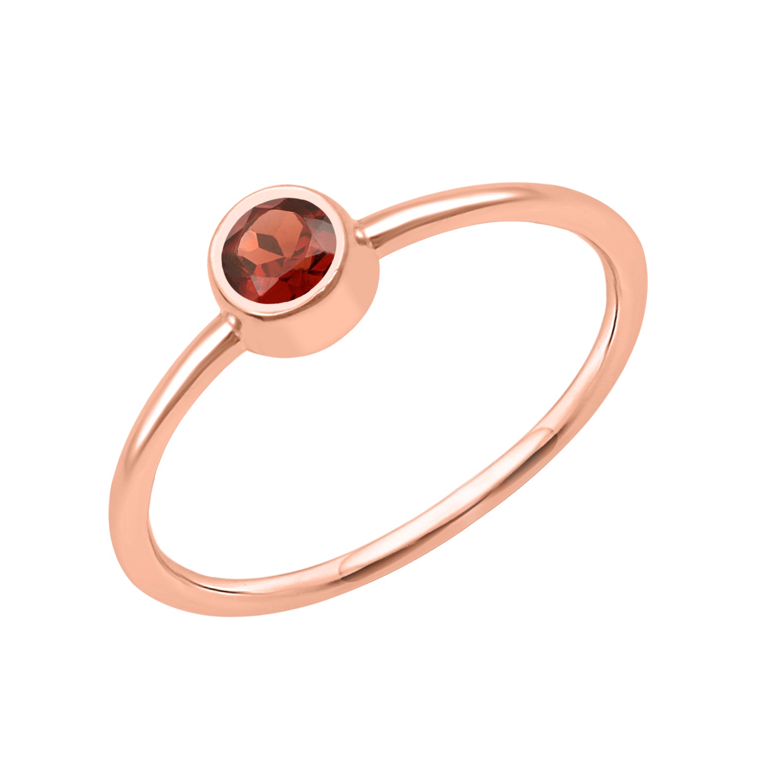 Garnet Solitaire Minimalist Ring - Sterling Silver