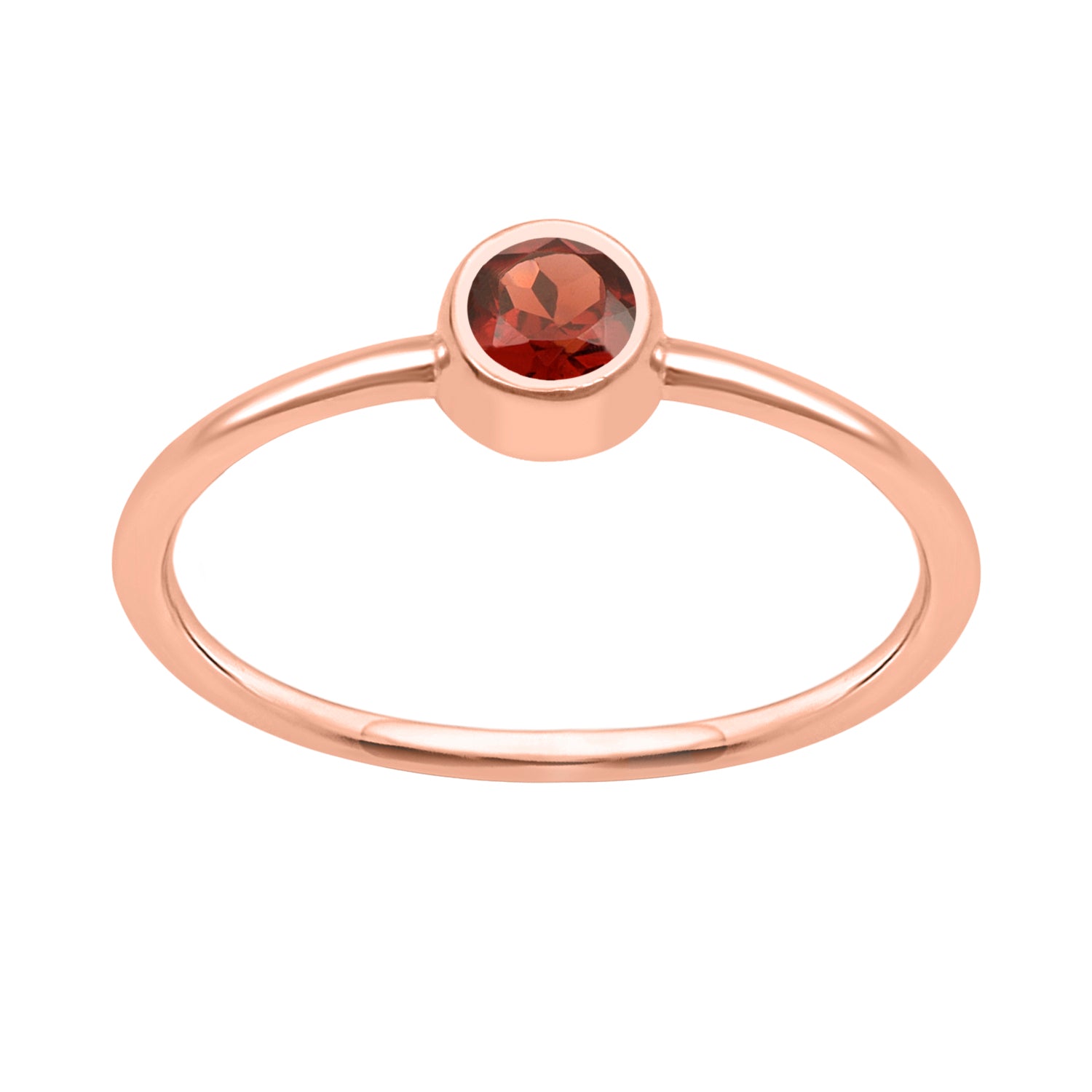 Garnet Solitaire Minimalist Ring - Sterling Silver