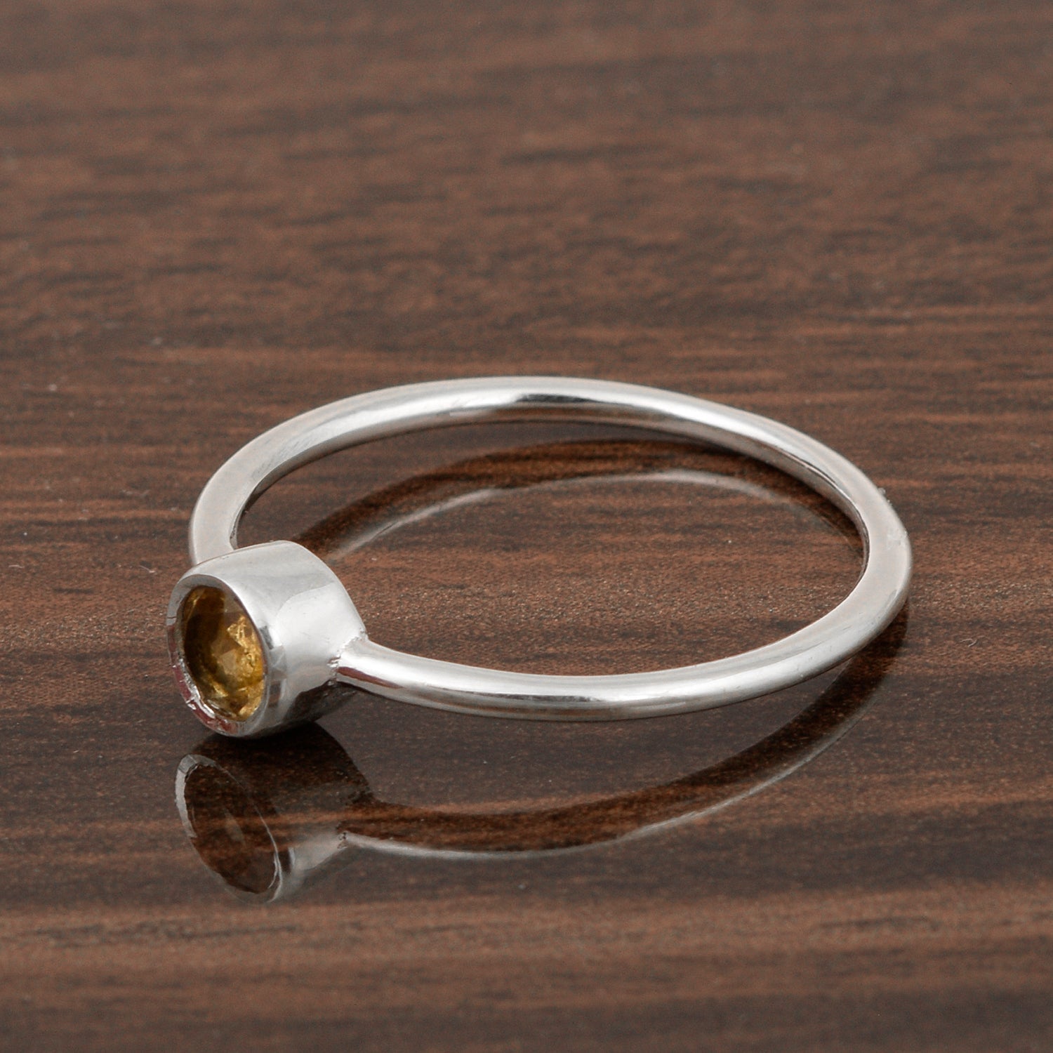 925 Sterling Silver Round 0.20 Ctw Citrine Women Engagement Ring - Kimaya INC