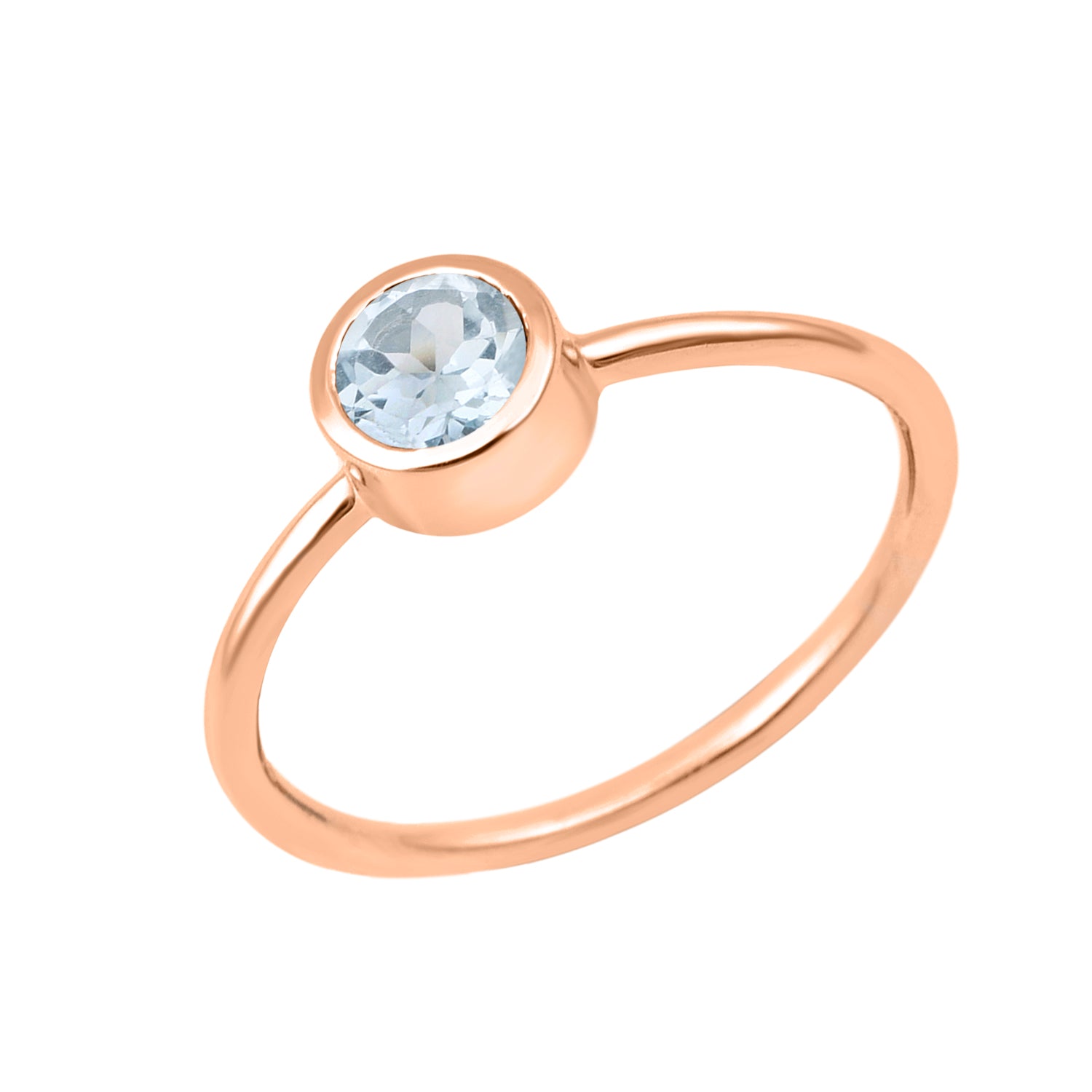 Swiss Blue Topaz Minimalist Bezel Set Solitaire Ring - Sterling Silver