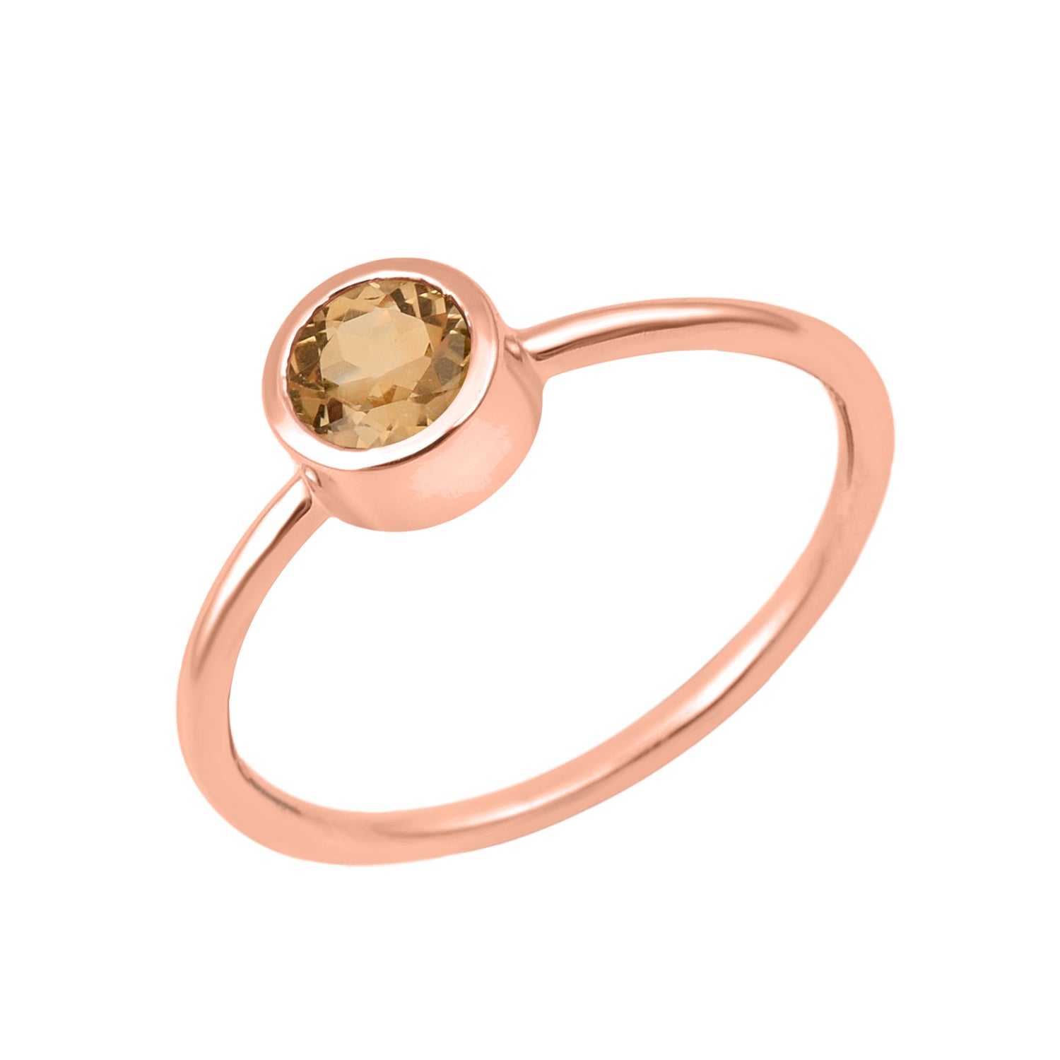 Citrine Minimalist Bezel Set Solitaire Ring - Sterling Silver