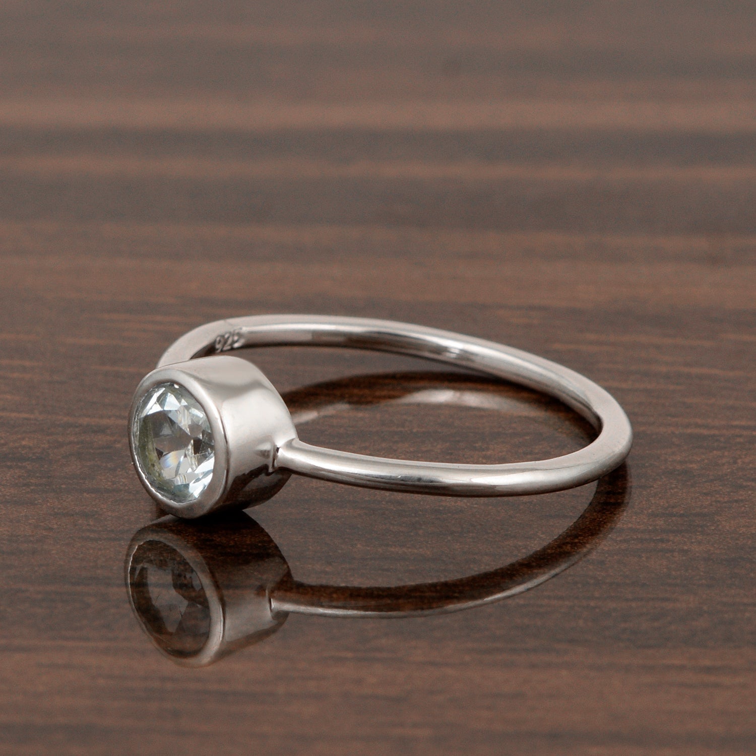 925 Sterling Silver Round 5mm 0.30 Ctw Aquamarine Women Engagement Ring - Kimaya INC