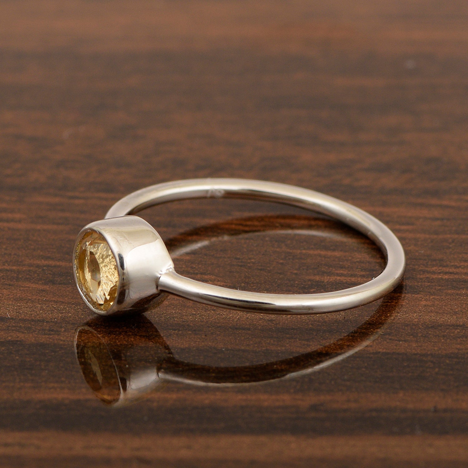 925 Sterling Silver Round 5mm 0.30 Ctw Citrine Women Engagement Ring - Kimaya INC