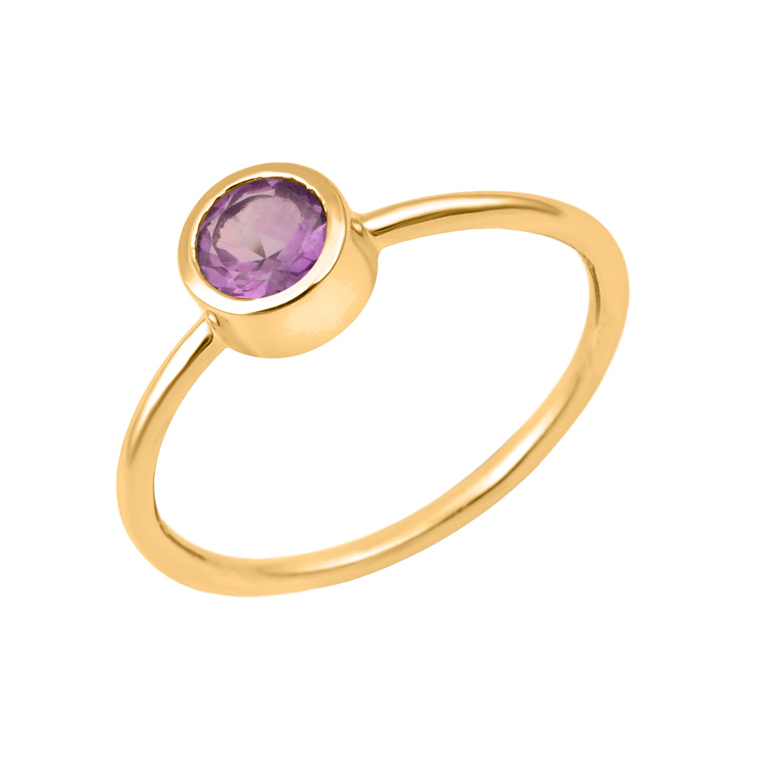 Amethyst Minimalist Bezel Set Solitaire Ring - Sterling Silver