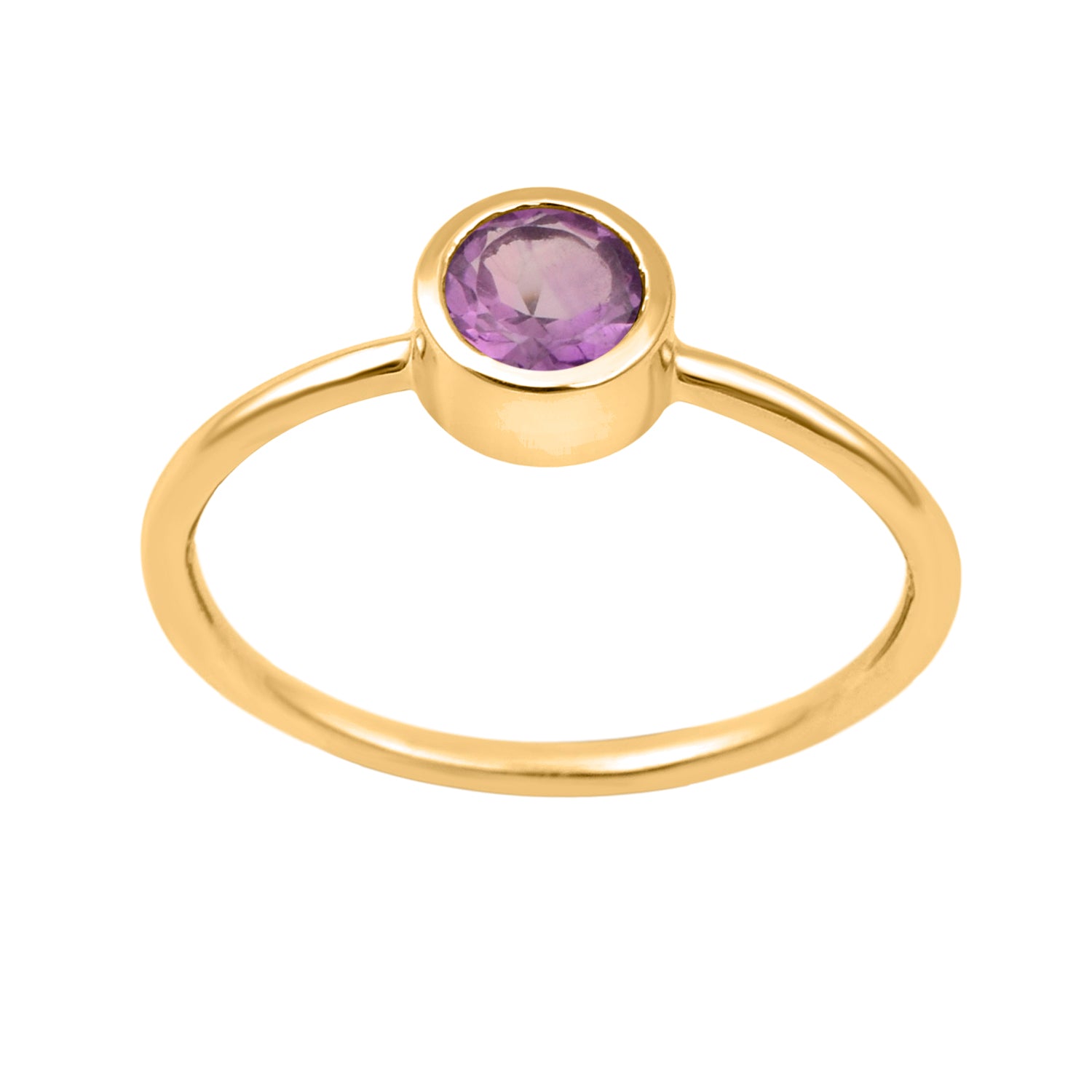 Amethyst Minimalist Bezel Set Solitaire Ring - Sterling Silver