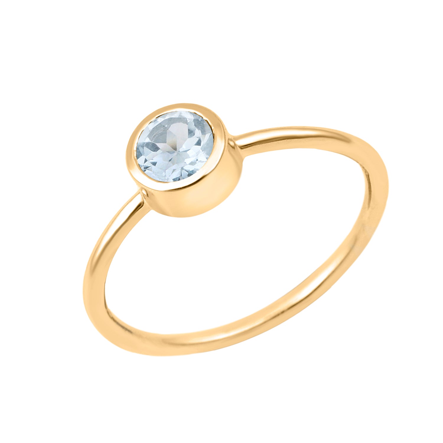 Aquamarine Minimalist Bezel Set Solitaire Ring - Sterling Silver