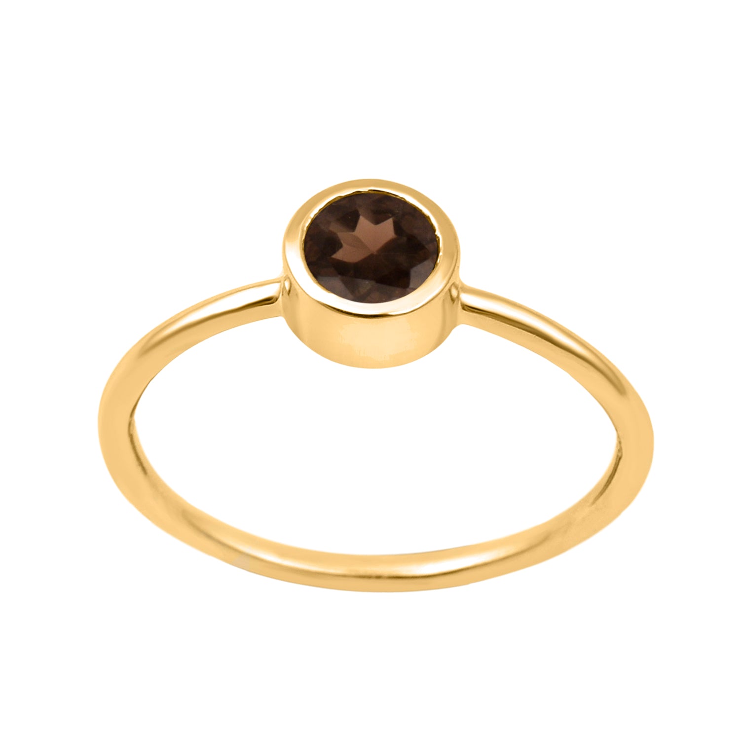 Smoky Quartz Minimalist Bezel Set Solitaire Ring - Sterling Silver