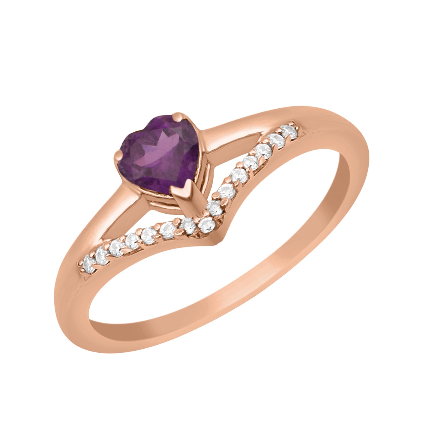 Amethyst Heart Solitaire Ring - Sterling Silver