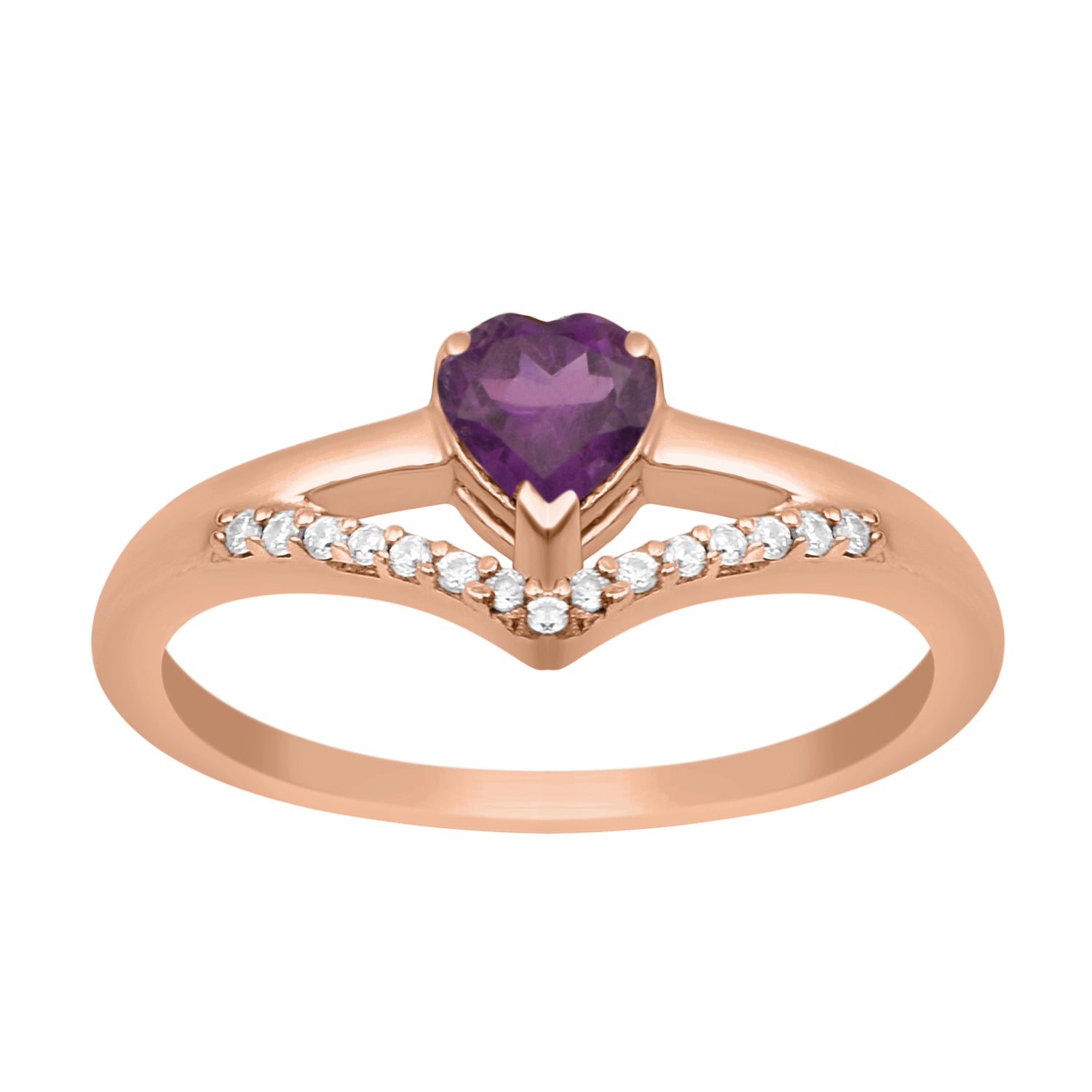 Amethyst Heart Solitaire Ring - Sterling Silver