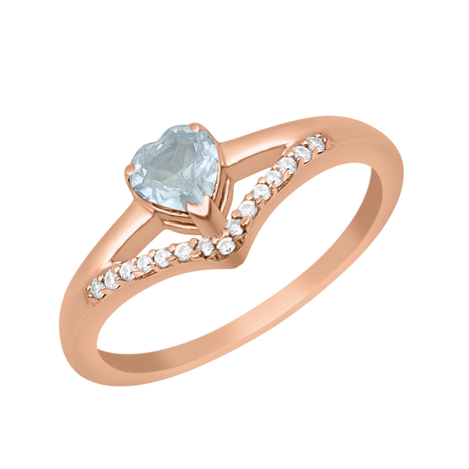 Aquamarine Heart Solitaire Ring - Sterling Silver