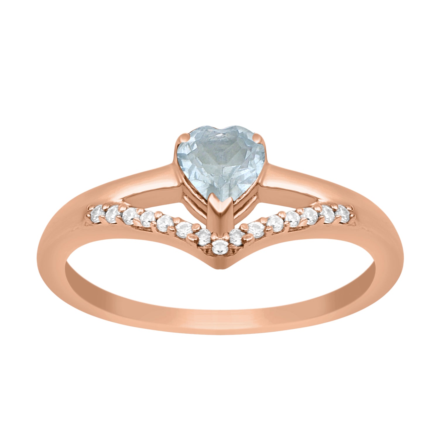 Aquamarine Heart Solitaire Ring - Sterling Silver