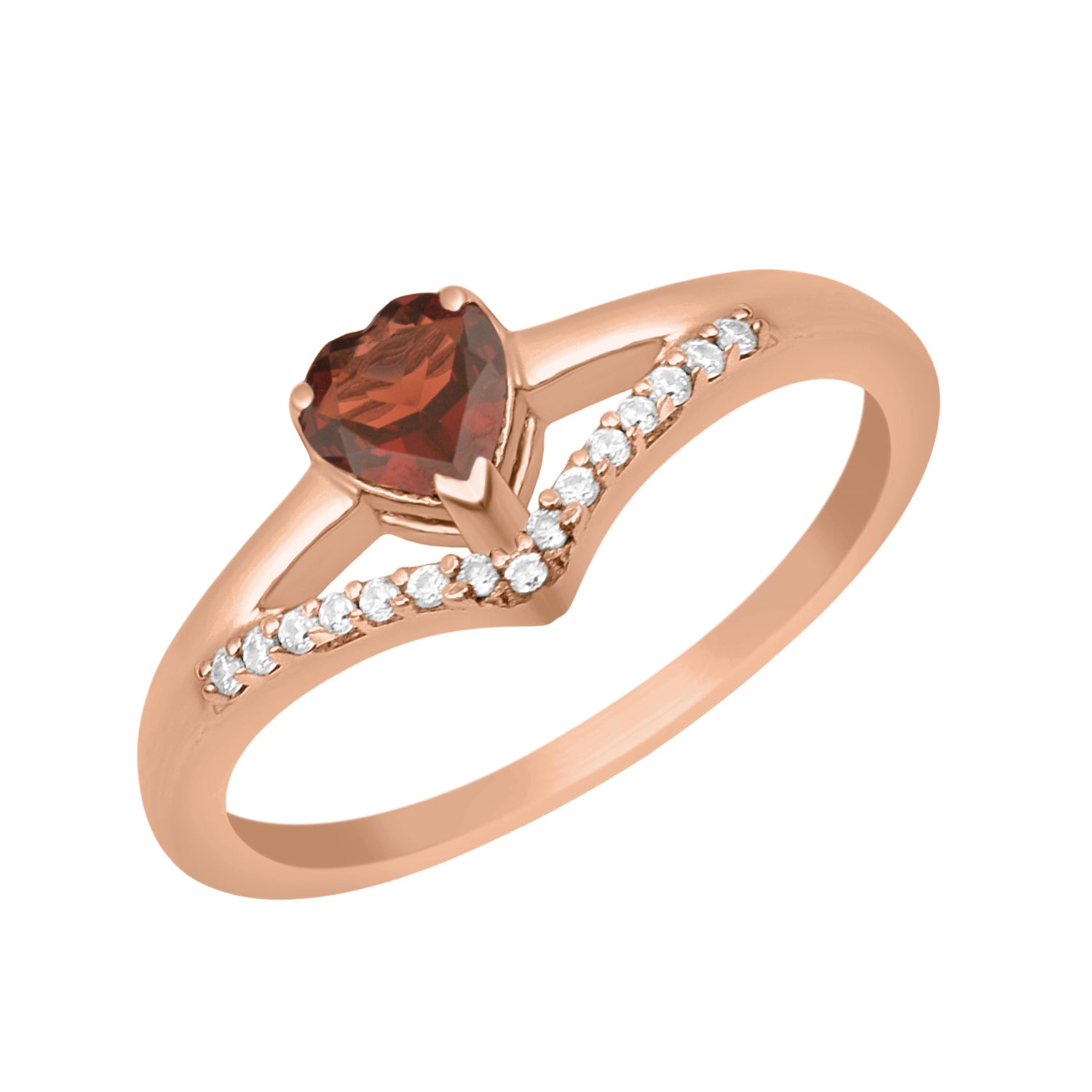 Garnet Heart Solitaire Ring - Sterling Silver