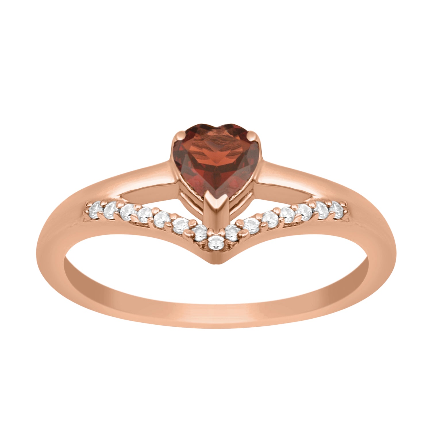 Garnet Heart Solitaire Ring - Sterling Silver