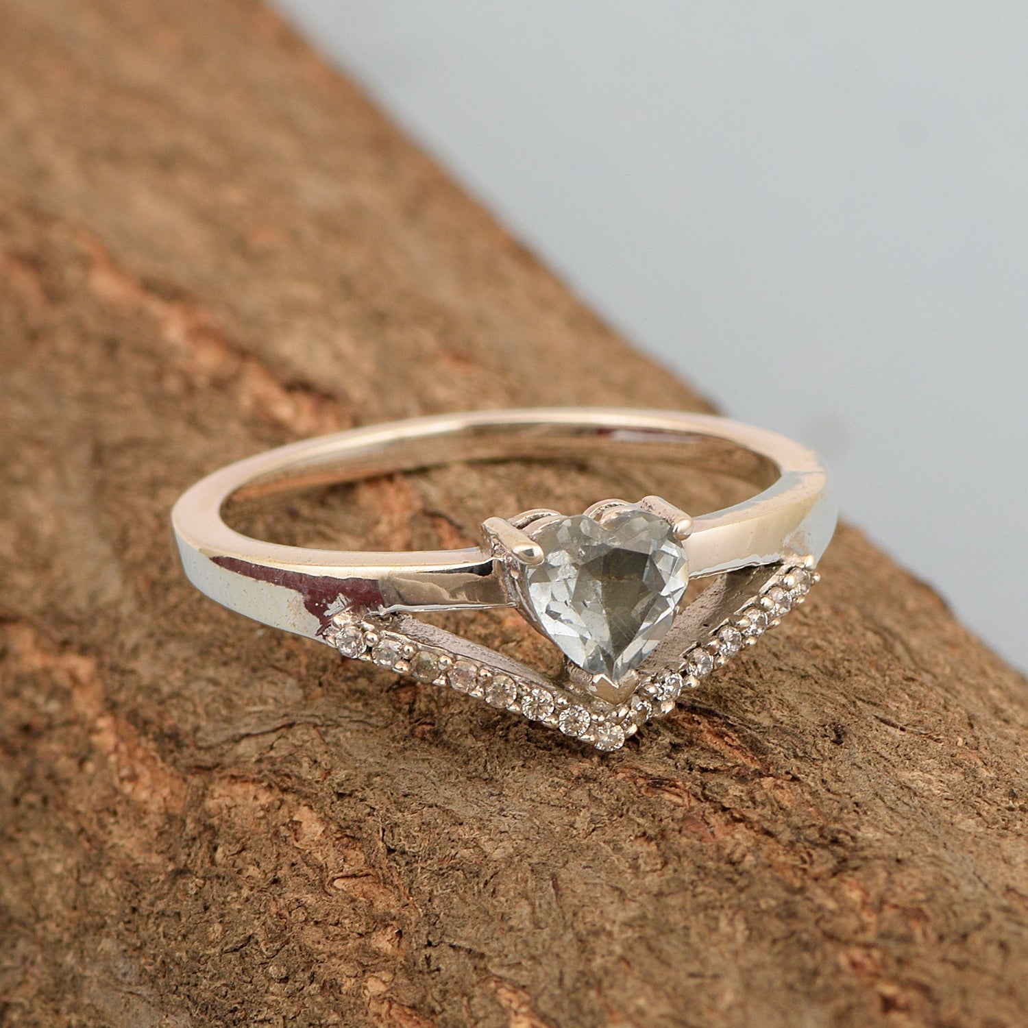 Sterling Silver Love Heart Cut 5MM Aquamarine Engagement Rings - Kimaya INC