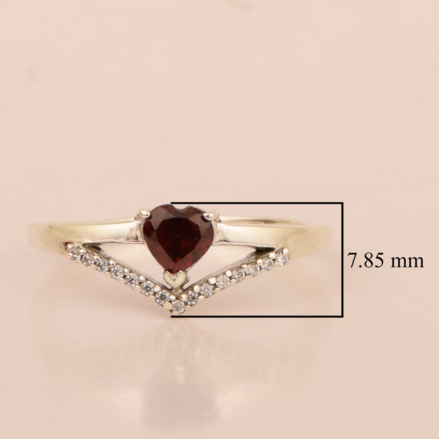 Sterling Silver Love Heart Cut 5MM Garnet Engagement Rings - Kimaya INC