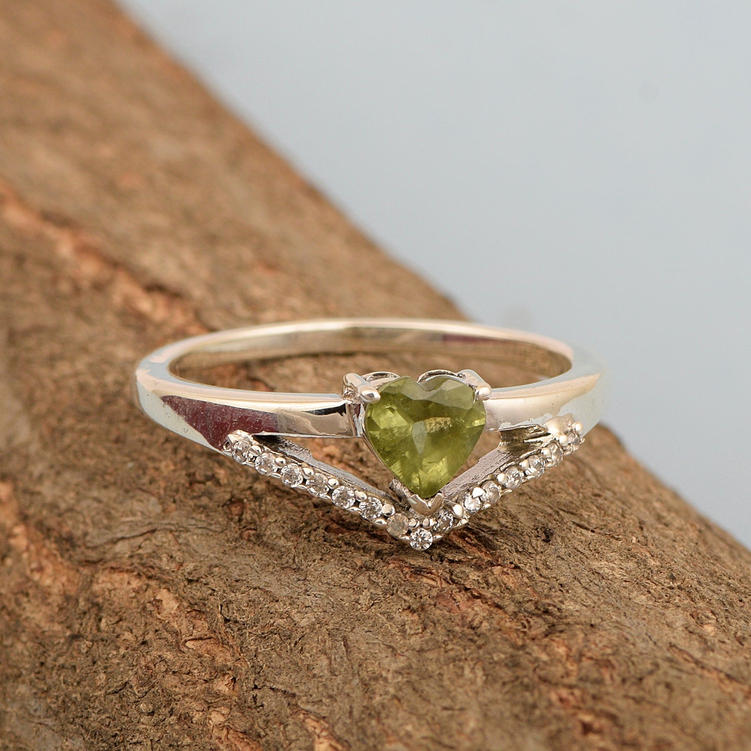 Sterling Silver Love Heart Cut 5MM Peridot Engagement Rings - Kimaya INC