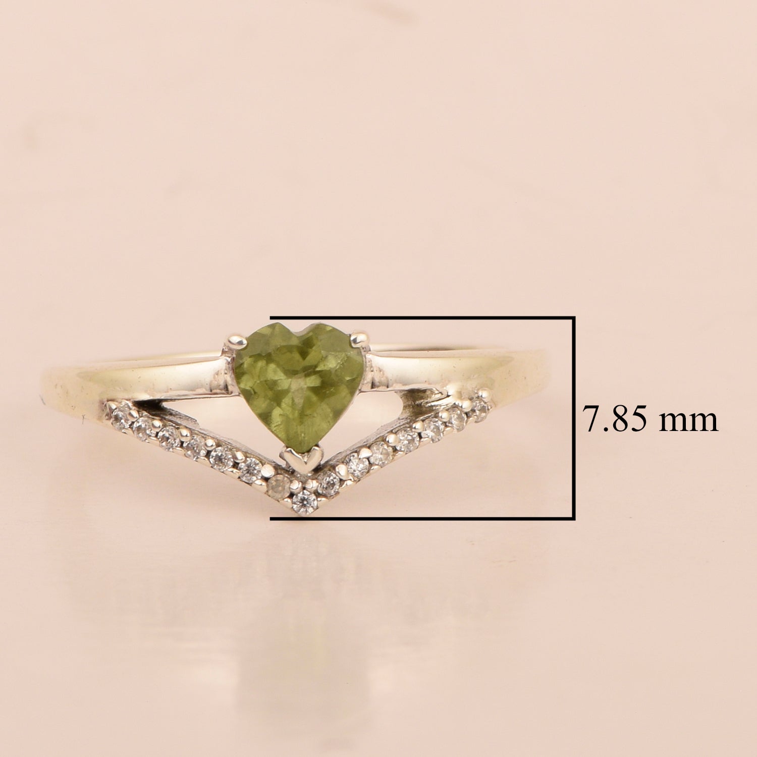 Sterling Silver Love Heart Cut 5MM Peridot Engagement Rings - Kimaya INC