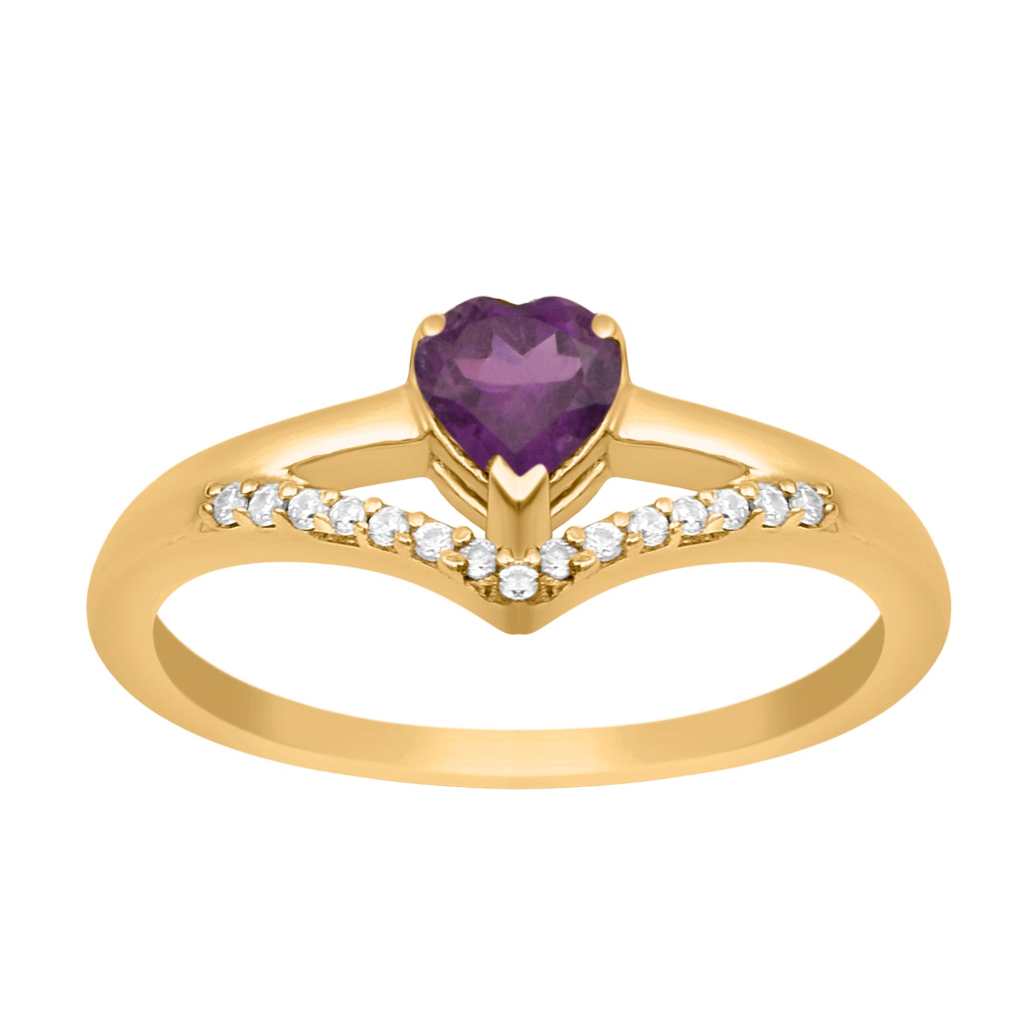 Amethyst Heart Solitaire Ring - Sterling Silver