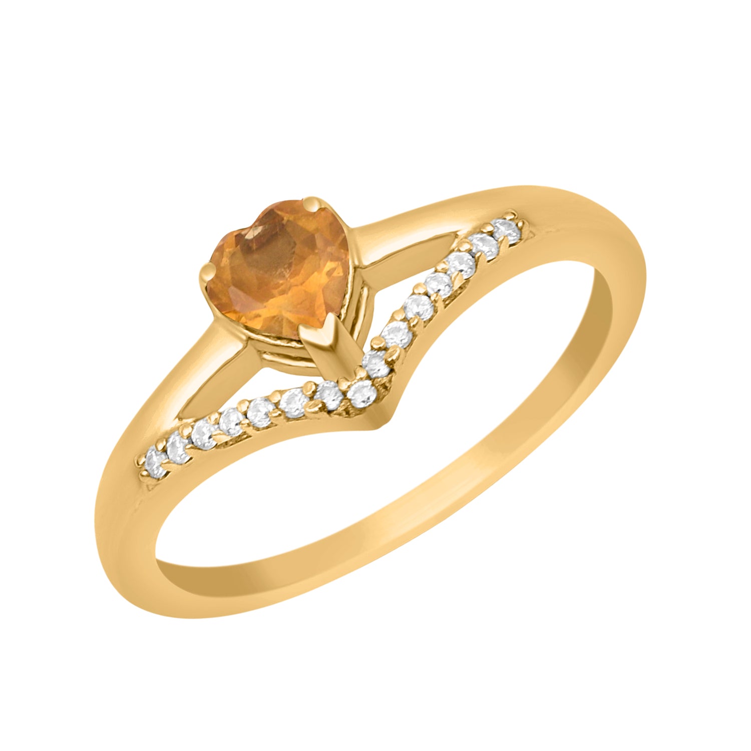 Citrine Heart Solitaire Ring - Sterling Silver