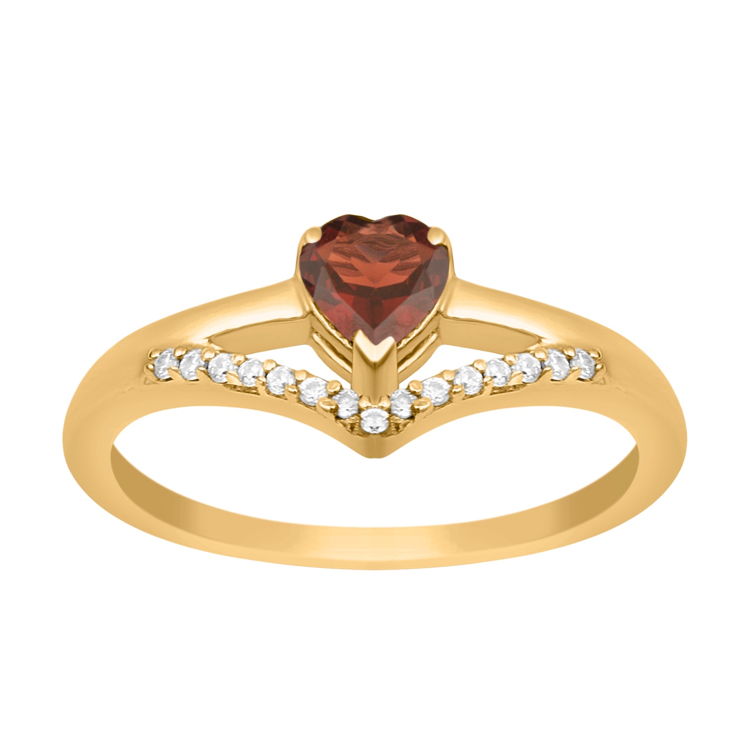 Garnet Heart Solitaire Ring - Sterling Silver