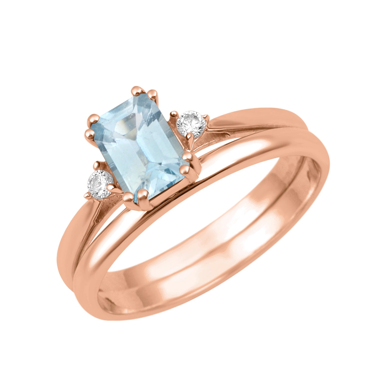 Blue Topaz Dual Band Women Ring - Sterling Silver