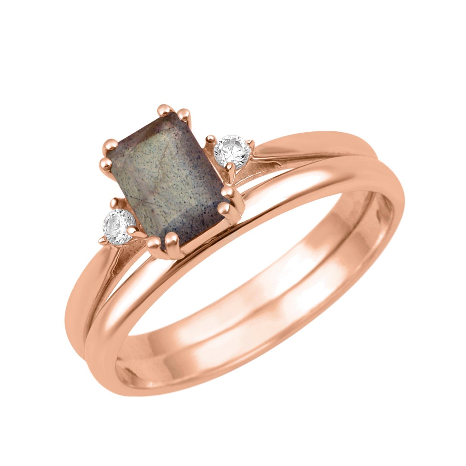 Labradorite Dual Band Women Ring - Sterling Silver