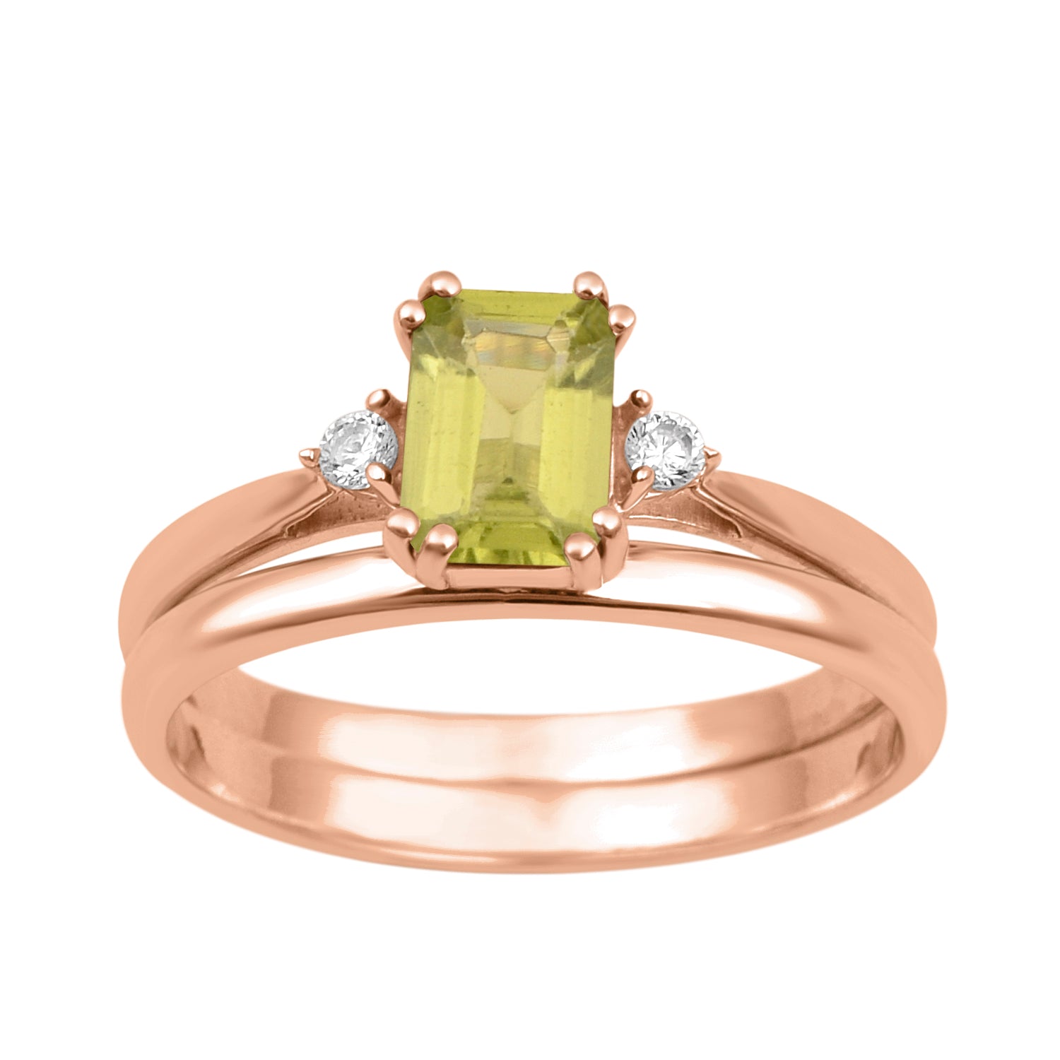 Peridot Dual Band Women Ring - Sterling Silver