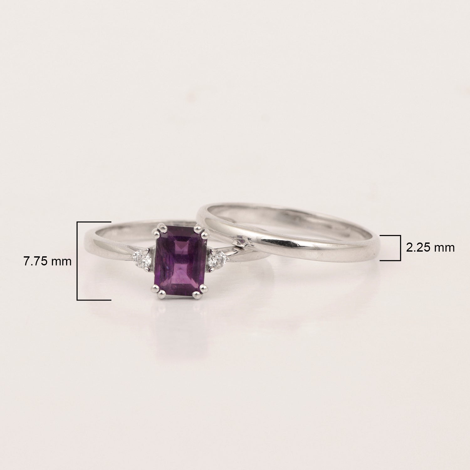 Sterling Silver Radiant Cut 1.20 Ctw Amethyst Dual Band Women Stacking Ring - Kimaya INC