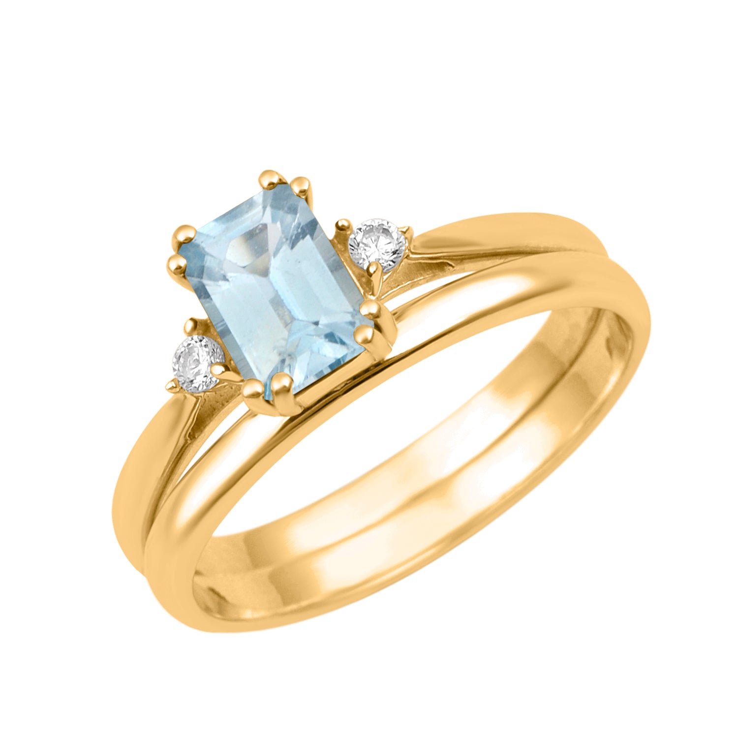 Blue Topaz Dual Band Women Ring - Sterling Silver
