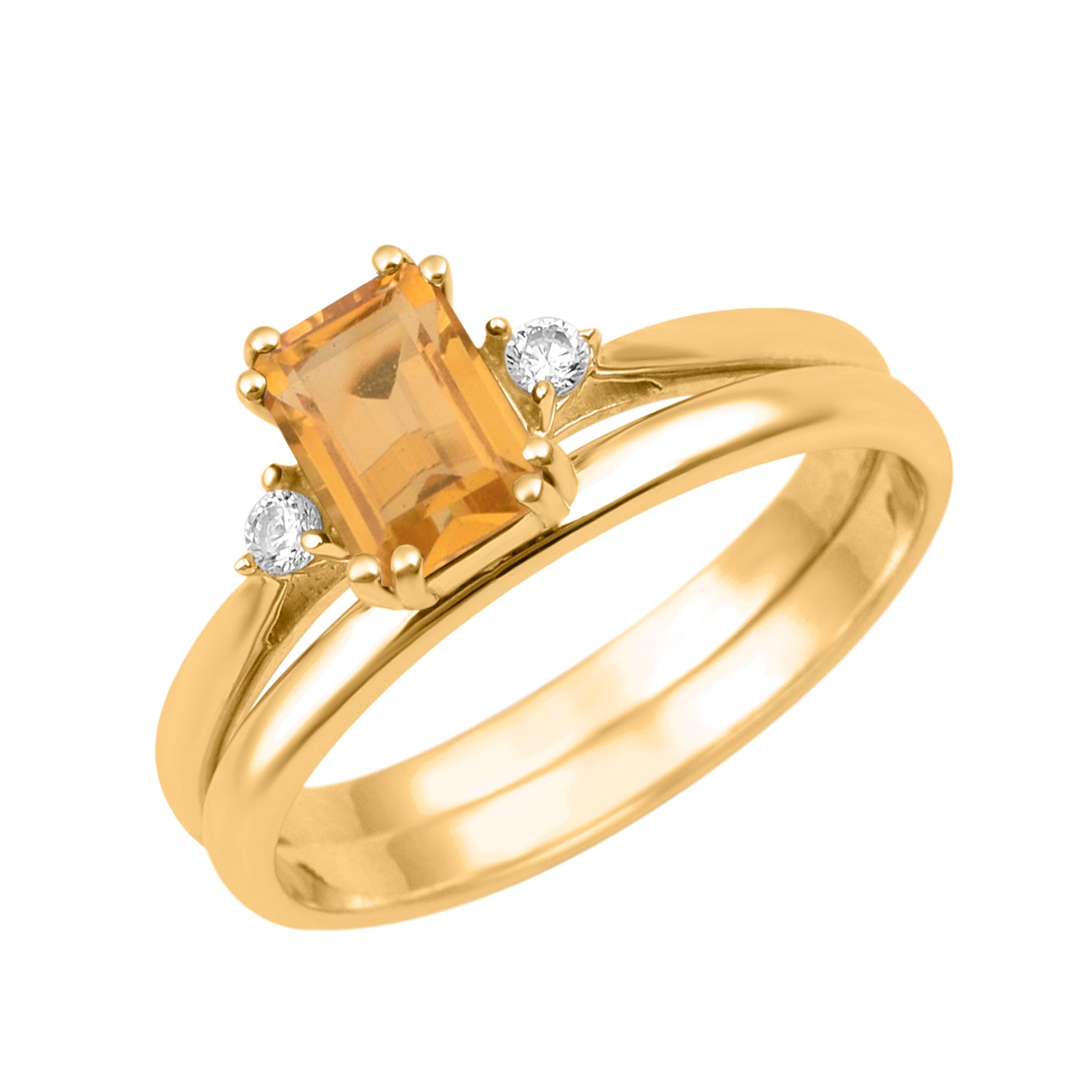Citrine Dual Band Women Ring - Sterling Silver