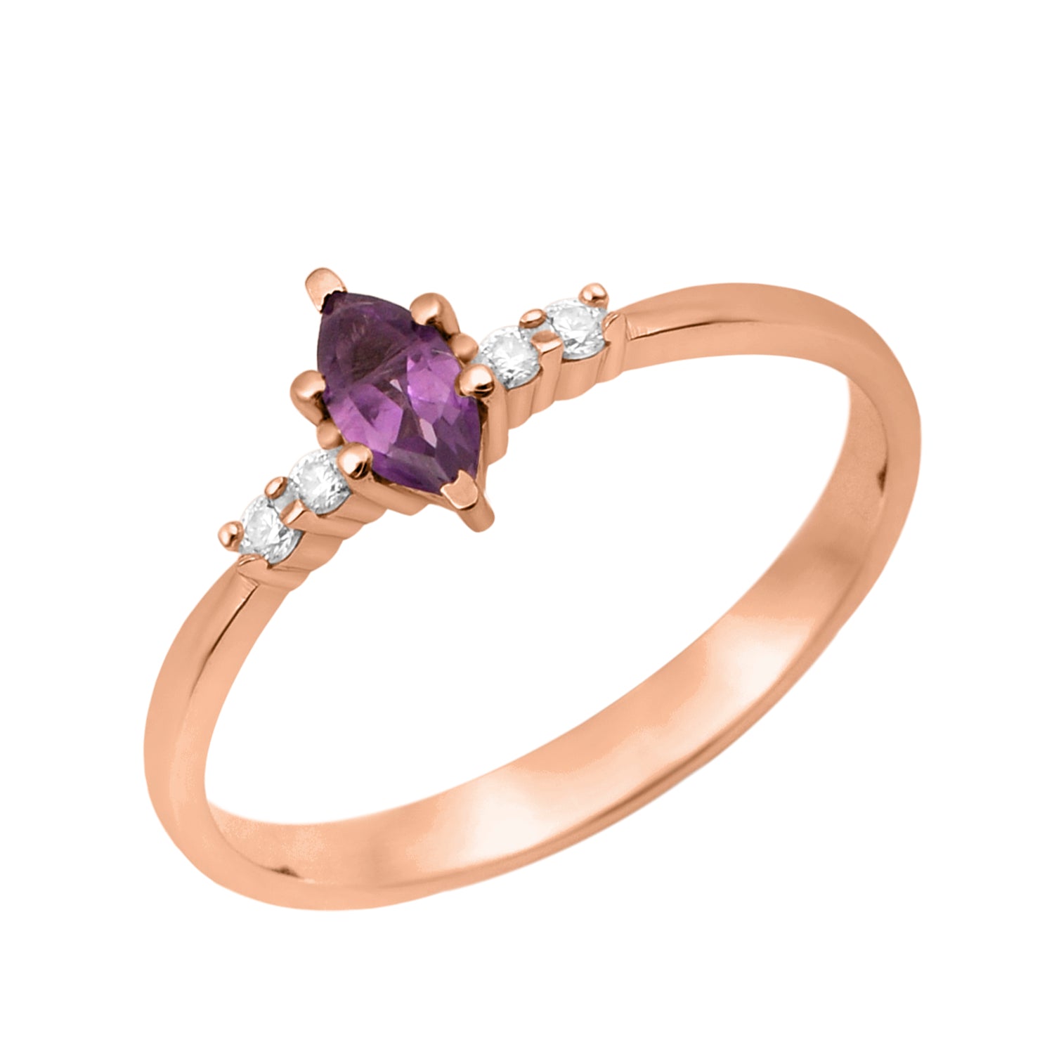 Amethyst Marquise Solitaire Accents Ring - Sterling Silver