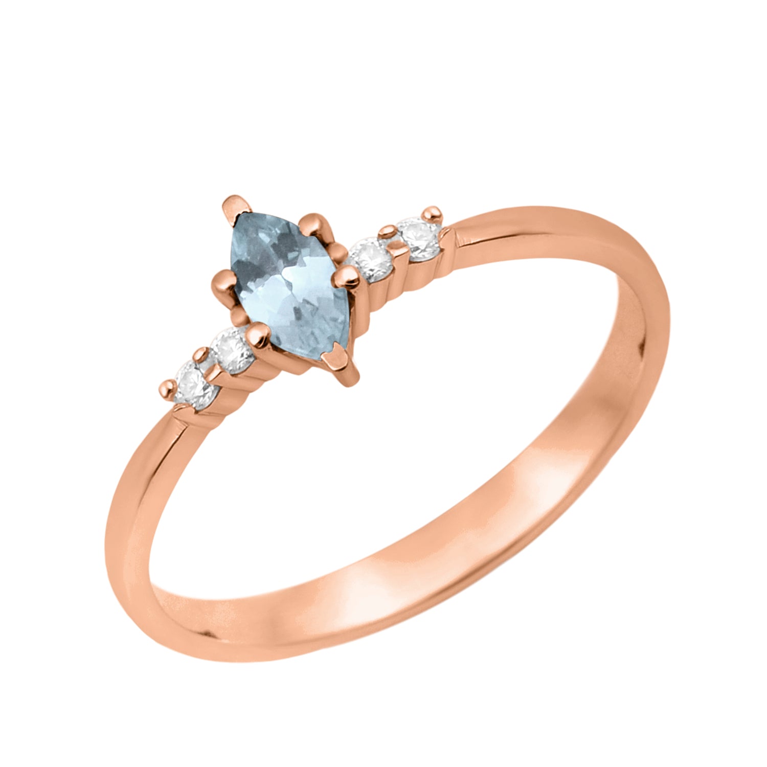 Blue Topaz Marquise Solitaire Accents Ring - Sterling Silver