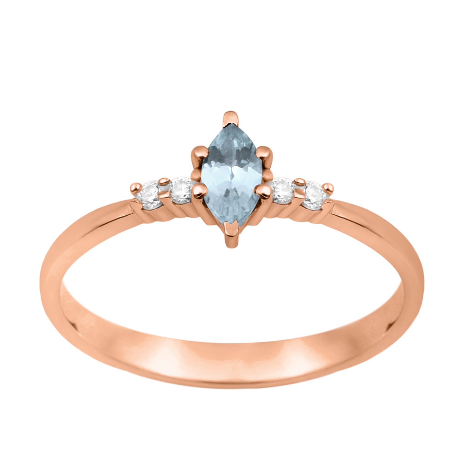 Blue Topaz Marquise Solitaire Accents Ring - Sterling Silver